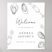 Handgetekende Oesters Champagne Script Welkomstbor Poster (Voorkant)