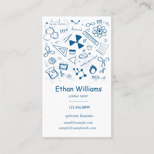 Handgetekende Onderwijselementen Science Tutor Visitekaartje (Voorkant)