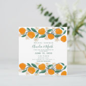 Handgetekende oranje botanische abstracte bruidsdo kaart (Staand voorkant)