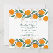 Handgetekende oranje botanische abstracte bruidsdo kaart (Voorkant)