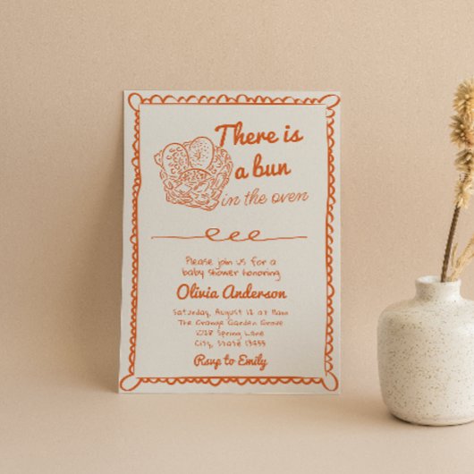 Handgetekende Oranje broodje in het Baby shower Kaart