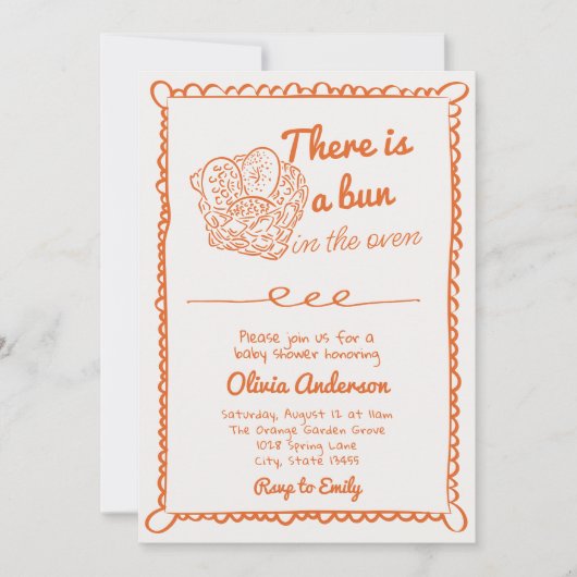 Handgetekende Oranje broodje in het Baby shower Kaart (Voorkant)