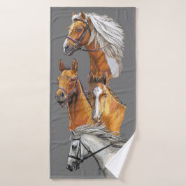 Handgetekende paarden portretten portret badhanddoek