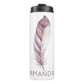 Handgetekende paarse en roze waterverf veer thermosbeker (Voorkant)