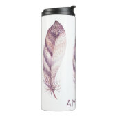 Handgetekende paarse en roze waterverf veer thermosbeker (Gedraaid links)