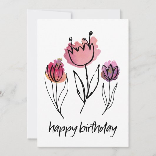 Handgetekende paarse roze tulp verjaardag vrouweli (Voorkant)