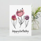 Handgetekende paarse roze tulp verjaardag vrouweli (Staand voorkant)