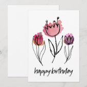 Handgetekende paarse roze tulp verjaardag vrouweli (Voorkant / Achterkant)