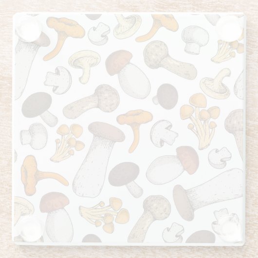 Handgetekende paddenstoelen: voedselachtergrond. glazen onderzetter (Achterkant)