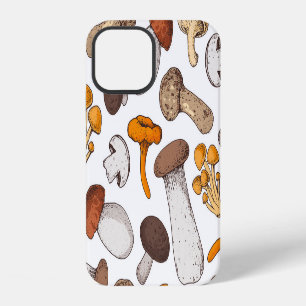 Handgetekende paddenstoelen: voedselachtergrond. iPhone 12 hoesje