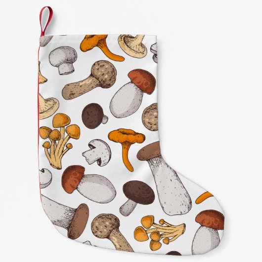 Handgetekende paddenstoelen: voedselachtergrond. kleine kerstsok (Voorkant)