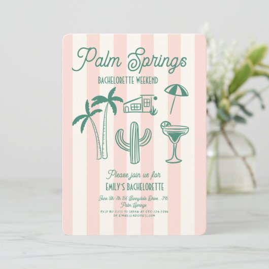 Handgetekende Palm Springs roze vrijgezellenweeken Kaart (Staand voorkant)