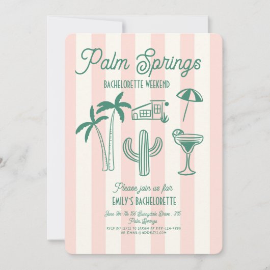 Handgetekende Palm Springs roze vrijgezellenweeken Kaart (Voorkant)