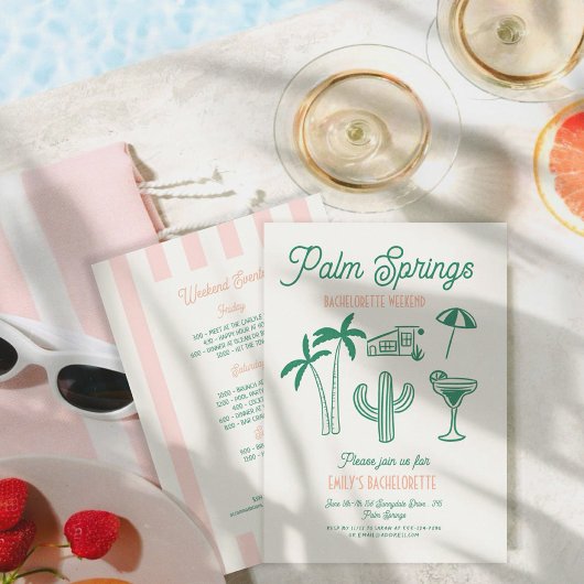 Handgetekende Palm Springs roze vrijgezellenweeken Kaart
