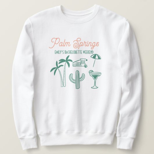 Handgetekende Palm Springs roze vrijgezellenweeken Trui (Design voorkant)