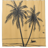 Handgetekende palmbomen en strand Douchegordijn (Voorkant)