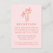 Handgetekende palmbomen Roze bruiloft receptie Informatiekaartje (Voorkant)