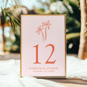 Handgetekende palmbomen Roze Trouwtafel Nummer Kaart