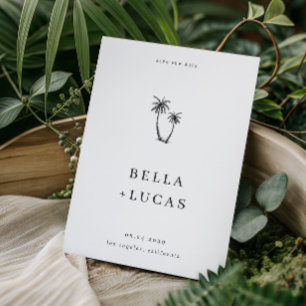 Handgetekende Palmboom Tropische QR Code Bruiloft Save The Date