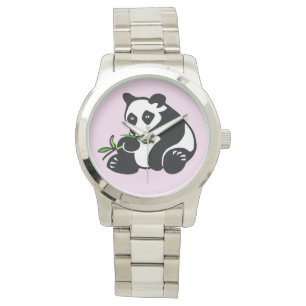 Handgetekende PANDA Beer - Natuur -Wildlife - Roze Horloge
