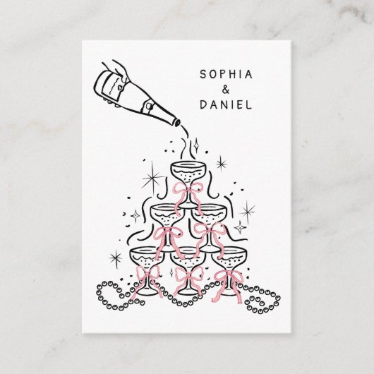 Handgetekende parels & Prosecco Vrijgezellenfeest Informatiekaartje (Voorkant)