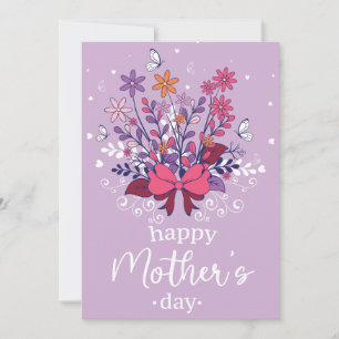 Handgetekende pastelbloem boeket Happy Mother's Da Kaart