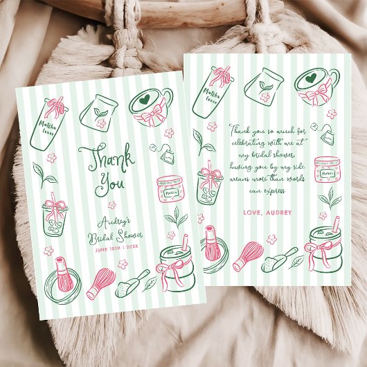 Handgetekende Perfect Matcha Groene Bruidsdouche Bedankkaart