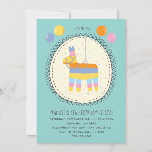 Handgetekende Piñata Mexicaanse Fiesta Verjaardags Kaart (Voorkant)