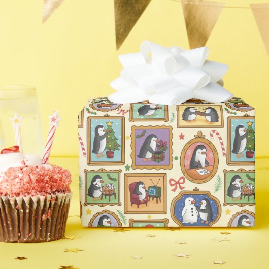 Handgetekende Pinguïn Kerst Inpakpapier Rol (Verjaardagsfeest)