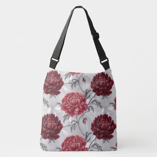 Handgetekende pioenroos Canvas tas – Elegant karmo (Voorkant)