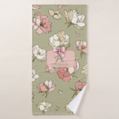 Handgetekende pioenroos patroon handdoek (Badhanddoek)