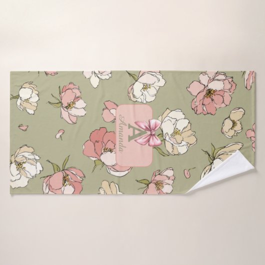 Handgetekende pioenroos patroon handdoek (Badhanddoek)