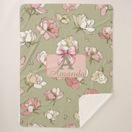 Handgetekende pioenroos patroon Sherpa deken