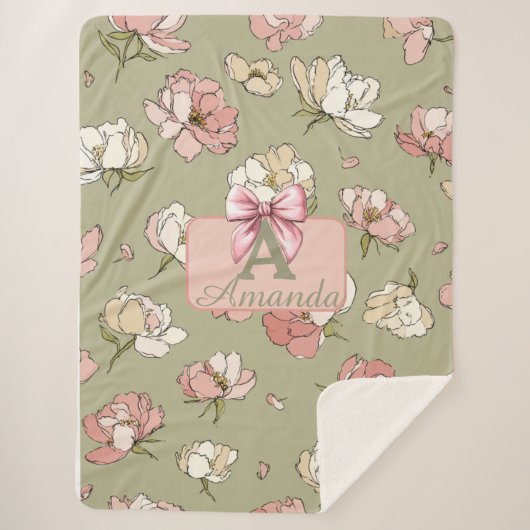 Handgetekende pioenroos patroon Sherpa deken (Voorkant)