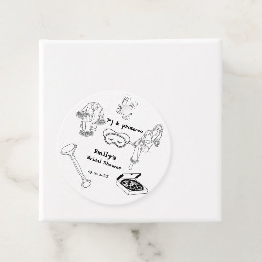Handgetekende Pj en Prosecco Bruidsfeest  Bedankjes Labels (In situ)