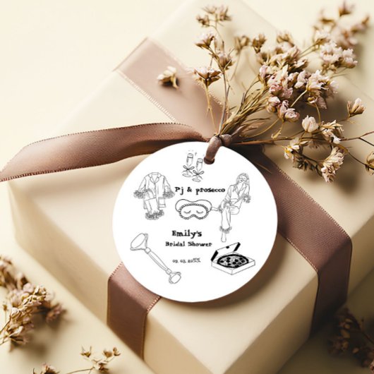 Handgetekende Pj en Prosecco Bruidsfeestje Bedankjes Labels