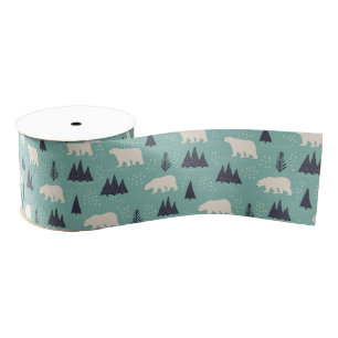 Handgetekende Polaire Beren Evergreen Trees in de  Grosgrain Lint