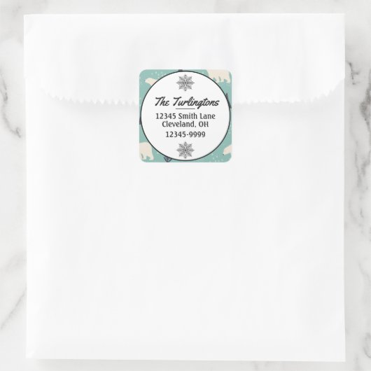 Handgetekende Polar Beren Evergreen Return Address Vierkante Sticker (Tas)