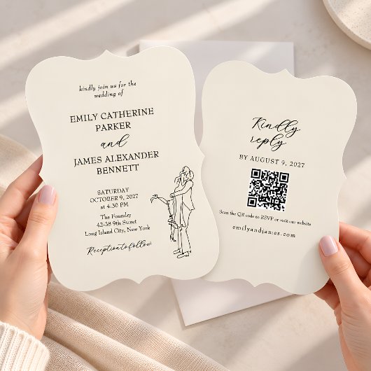 Handgetekende QR-code voor trouwpaar schets Kaart