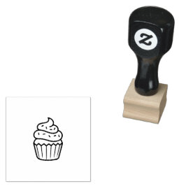 Handgetekende Rechthoekige Cupcake Rubber Stempel