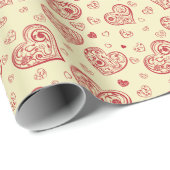 Handgetekende Red Hearts Valentijn Cadeaupapier (Rol Hoek)
