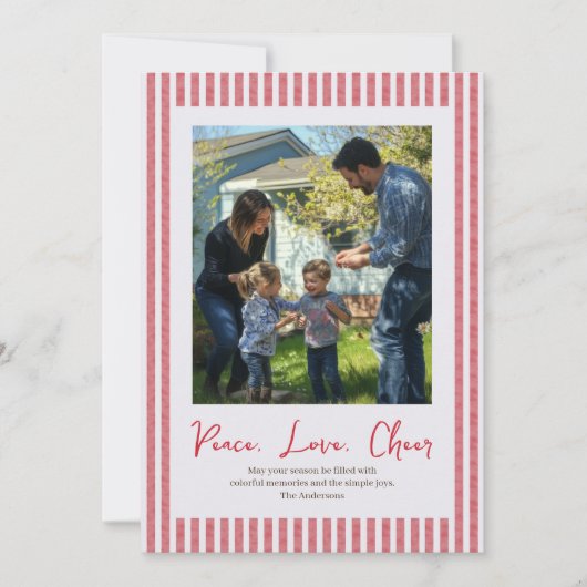 Handgetekende Red Stripe Single Photo Holiday Kaar Feestdagenkaart (Voorkant)