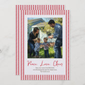 Handgetekende Red Stripe Single Photo Holiday Kaar Feestdagenkaart (Voorkant / Achterkant)