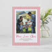 Handgetekende Red Stripe Single Photo Holiday Kaar Feestdagenkaart (Staand voorkant)