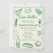 Handgetekende Retro Italiaanse Casual Bruids Brunc Kaart (Voorkant)