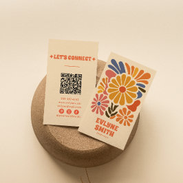 Handgetekende Retro Kleurrijke QR Code Boho Bold F Visitekaartje