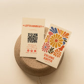 Handgetekende Retro Kleurrijke QR Code Boho Bold F Visitekaartje