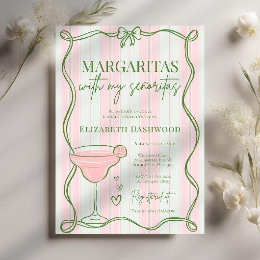 Handgetekende Retro Margaritas Cocktail Vrijgezell Kaart