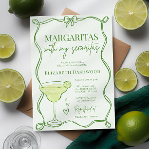 Handgetekende Retro Margaritas Cocktail Vrijgezell Kaart