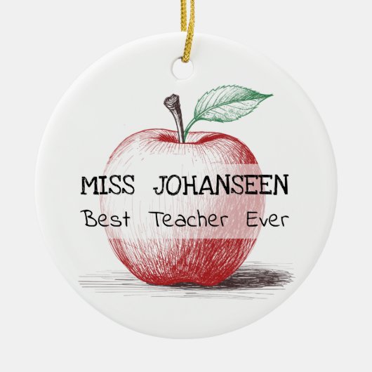 Handgetekende rode appel beste leraar ooit aandenk keramisch ornament (Voorkant)